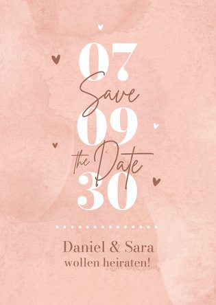 Save-the-Date Karte rosa Aquarell großer Typografie