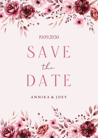 Save-the-Date-Karte rosa Rosengesteck