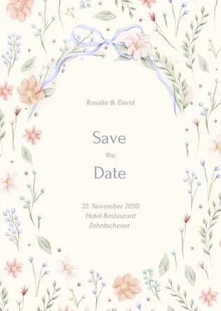 Save the Date Karte vintage Blumen und Schleife