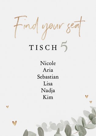 Tischkarte Eukalyptusblätter grau grün Tischnummer