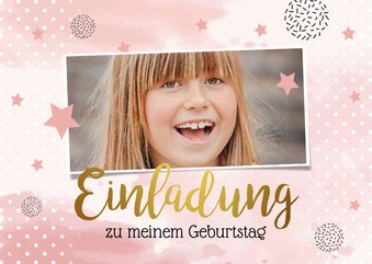 10. Kindergeburtstag Einladung mit rosa Sternchen und Foto