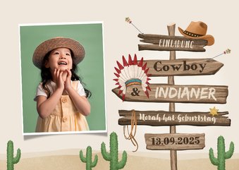 5. Kindergeburtstag Einladung Cowboy & Indianer