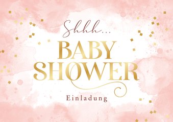 Babyshower-Einladung rosa mit Goldschrift