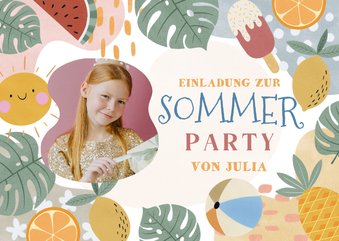 Bunte Einladung Sommerparty 8. Kindergeburtstag