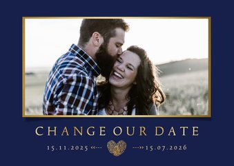 Change-our-Date-Karte Hochzeit Foto und Herz