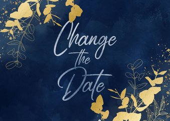 Change-the-Date-Karte Hochzeit Eukalyptus Goldlook