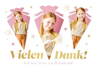 Dankeskarte 1. Schultag Fotos in Schultütenform