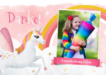 Dankeskarte Einschulungsfeier Foto & Einhorn