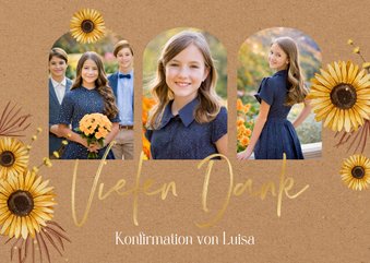 Dankeskarte Konfirmation Fotos und Sonnenblumen