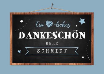 Dankeskarte Schulzeit Kreidetafel blau