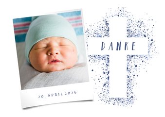 Dankeskarte Taufe Kreuz blau Spritztechnik Foto