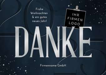 Dankeskarte Weihnachten geschäftlich dunkelblau & silber