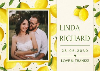 Dankeskarte Zitronen Hochzeit mit Foto