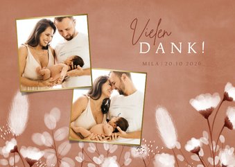 Dankeskarte zur Geburt Fotos & weiße Blumen