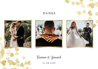 Dankeskarte zur Hochzeit Goldene Herzen