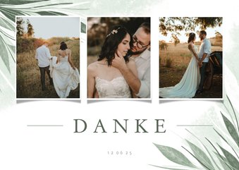 Danksagung Hochzeit Fotocollage zierliche Blätter