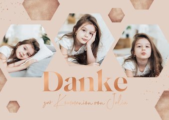 Danksagung zur Kommunion beige Sechsecke & Fotos