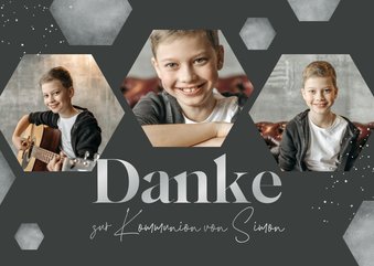 Danksagung zur Kommunion graue Sechsecke & Fotos