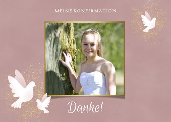 Danksagung zur Konfirmation Foto & weiße Tauben