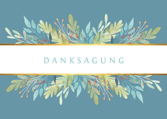 Danksagungskarte blau mit Blumenschmuck