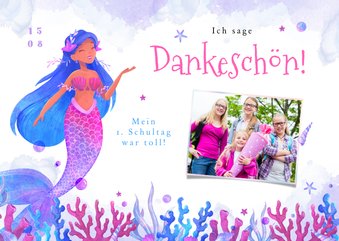 Danksagungskarte Einschulung Foto & Mermaid 