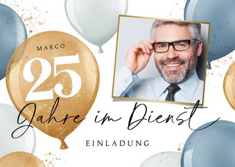 Dienstjubiläum Einladung Foto & blaue Luftballons