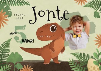 Dino-Einladungskarte zum 5. Kindergeburtstag