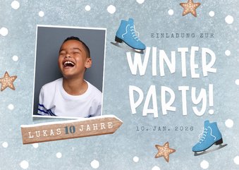 Einladung 10. Kindergeburtstag Junge Winterparty Foto