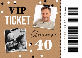 Einladung 40. Geburtstag VIP-Ticket mit Fotos