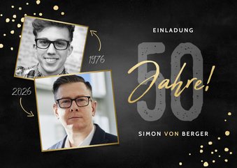 Einladung 50. Geburtstag mit Konfetti & zwei Fotos