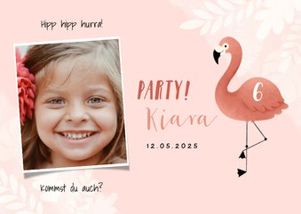 Einladung 6. Kindergeburtstag botanisch Flamingo und Foto