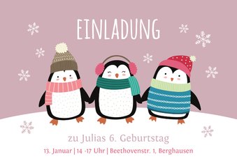 Einladung 6. Kindergeburtstag Pinguine rosa Party