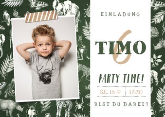 Einladung 6. Kindergeburtstag Safari Tiere mit Foto