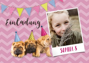 Einladung 8. Kindergeburtstag Hundeparty mit Foto