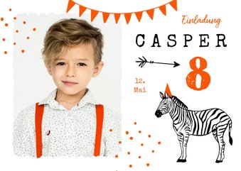 Einladung 8. Kindergeburtstag mit Foto und Zebra