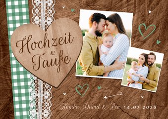 Einladung Hochzeit mit Taufe Trachtenlook