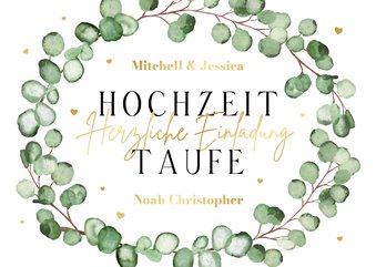 Einladung Hochzeit & Taufe Eukalyptuskranz Aquarell