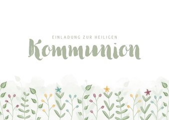 Einladung Kommunion mit illustrierten Zweigen und Blumen