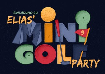 Einladung Minigolf-Party - Funky Lettering 9 Jahre