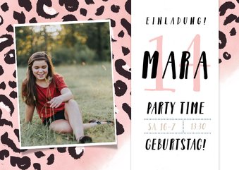 Einladung zum 14. Geburtstag rosa Leopardenmuster