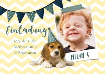 Einladung zum 4. Kindergeburtstag Partyhund