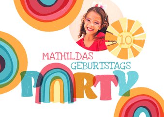 Einladung zum Kindergeburtstag mit Regenbogen