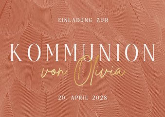 Einladung zur Kommunion Goldschrift auf Federn