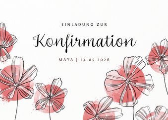 Einladung zur Konfirmation Blüten und Aquarell