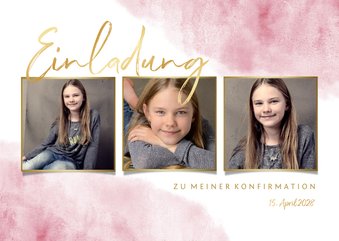 Einladung zur Konfirmation Fotos, Goldlook & Wasserfarbe