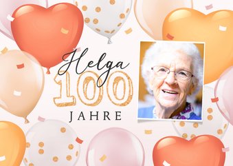 Einladungskarte 100. Geburtstag Frau Foto & Luftballons