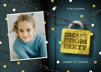 Einladungskarte 13. Kindergeburtstag Escape Room Foto