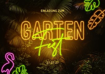 Einladungskarte Gartenfest Neonlicht