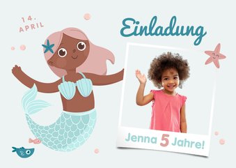 Einladungskarte Meerjungfrau mit Foto 5. Kindergeburtstag 