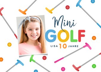 Einladungskarte Minigolf mit Foto, Schläger & Ball 10 Jahre
